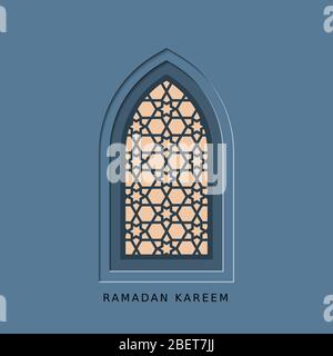 Ramadan kareem vector card with arabic window. Cut out Stock Vector