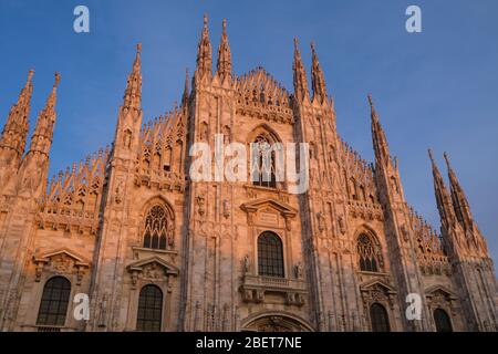 Milan, Italy, Lombardy: 24 February 2019: Cathedral Duomo di Milano, Piazza del Duomo, Cathedral Birth of Saint Maria Stock Photo