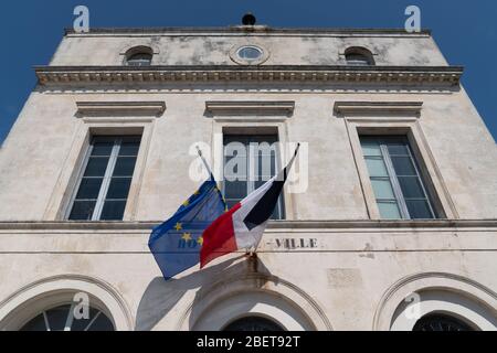 city hall facade of town in island Ile d'Aix charente France Stock Photo