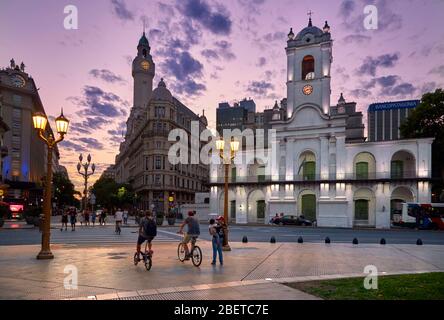 Plaza de Mayo (May Square) and cabildo building, at dusk. Buenos Aires, Argentina Stock Photo