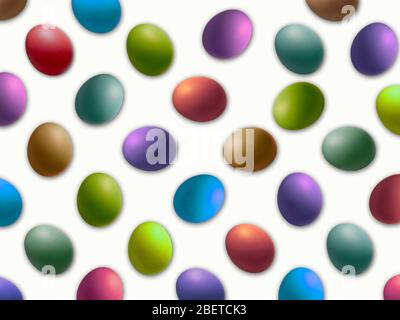 Creative Easter background. Pattern with colored eggs. Easter concept. Top view. Stock Photo
