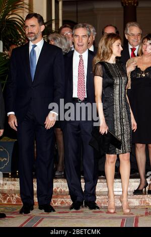 Prince Felipe of Spain, Michael Ignatieff and Princess Letizia of Spain attend the 'Francisco Cerecedo Journalism Award' ceremony at the Ritz Hotel in Stock Photo