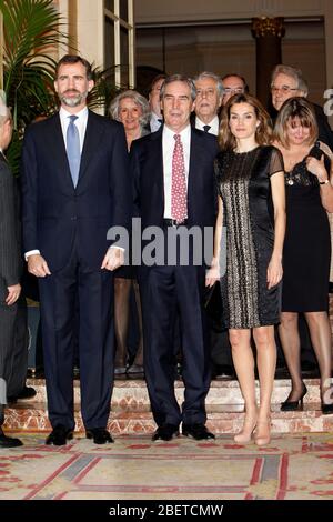 Prince Felipe of Spain, Michael Ignatieff and Princess Letizia of Spain attend the 'Francisco Cerecedo Journalism Award' ceremony at the Ritz Hotel in Stock Photo