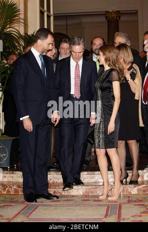 Prince Felipe of Spain, Michael Ignatieff and Princess Letizia of Spain attend the 'Francisco Cerecedo Journalism Award' ceremony at the Ritz Hotel in Stock Photo