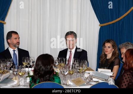 Prince Felipe of Spain, Michael Ignatieff and Princess Letizia of Spain attend the 'Francisco Cerecedo Journalism Award' ceremony at the Ritz Hotel in Stock Photo