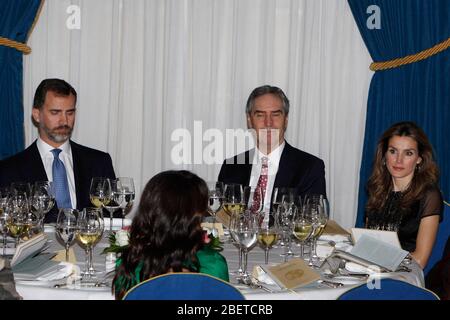 Prince Felipe of Spain, Michael Ignatieff and Princess Letizia of Spain attend the 'Francisco Cerecedo Journalism Award' ceremony at the Ritz Hotel in Stock Photo