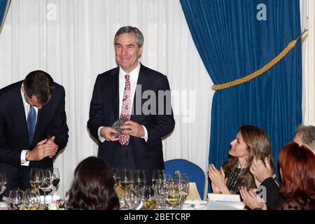 Prince Felipe of Spain, Michael Ignatieff and Princess Letizia of Spain attend the 'Francisco Cerecedo Journalism Award' ceremony at the Ritz Hotel in Stock Photo