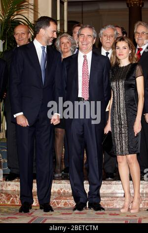 Prince Felipe of Spain, Michael Ignatieff and Princess Letizia of Spain attend the 'Francisco Cerecedo Journalism Award' ceremony at the Ritz Hotel in Stock Photo