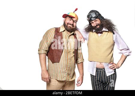 Portrait of two funny, childish geeks Stock Photo