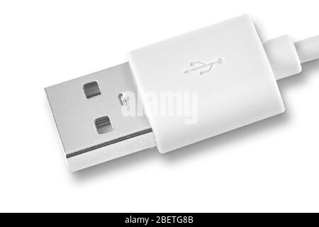 Close up white USB cable plug isolated on white background Stock Photo