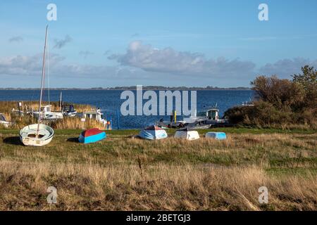 Hiddensee, Germany, 10-14-2019, Hiddensee Island in the Western Pomerania Lagoon Area/Boats on the bay Stock Photo