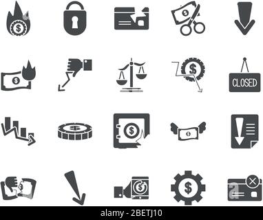 strongbox and economic recession icon set over white background, line ...