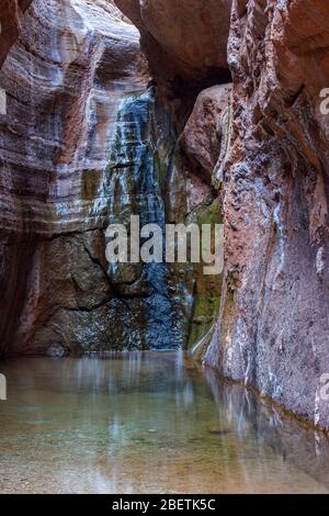 Water stained rocks and reflecting pools in Blacktail Canyon, Grand Canyon National Park, Arizona, USA Stock Photo