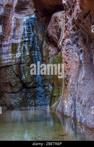 Water stained rocks and reflecting pools in Blacktail Canyon, Grand Canyon National Park, Arizona, USA Stock Photo