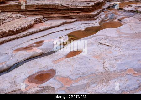 Stream-polished Cambrian Muav Limestone ledges in Matkatamiba Canyon, Grand Canyon National Park, Arizona, USA Stock Photo