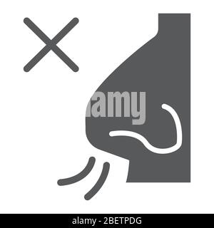 No smell symptom glyph icon, infection and covid-19, coronavirus symptom sign, vector graphics, a solid icon on a white background, eps 10. Stock Vector