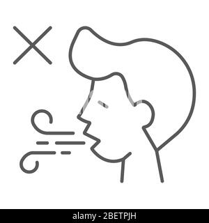 Difficulty breathing thin line icon, dysnea and covid-19, coronavirus symptom sign, vector graphics, a linear icon on a white background, eps 10. Stock Vector