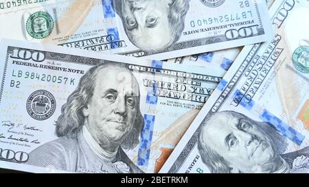 Hundred Dollar Bills for background.American currency,money close-up Stock Photo