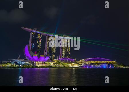 Singapore, The Shoppes at Marina Bay Sands, ArtScience Museum, Marina Bay,  Singapore River, Swissotel The Stamford, hotel, Esplanade Theatres on the  B - SuperStock