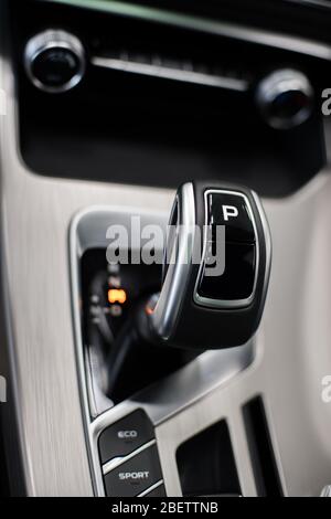 automatic gear shift lever at shallow depth of field Stock Photo