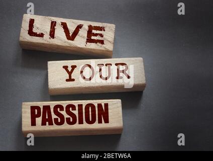 Live your passion words written on wooden blocks. live your dream predestination self motivation coaching concept Stock Photo
