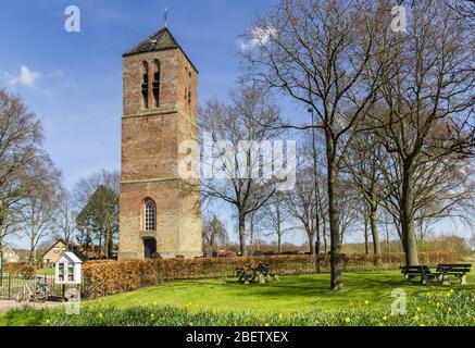 Historic church tower in small village Nijemirdum in Gaasterland, Netherlands Stock Photo