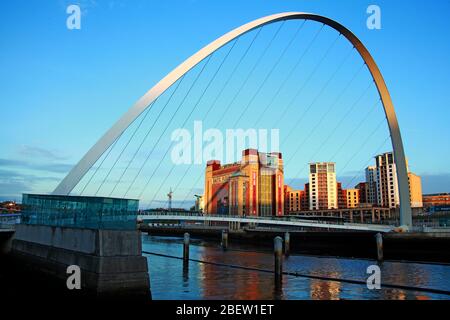 Tyne River, Newcaste upon Tyne, Gateshead, Sage and riverside, evening, NE England, UK, bridges, Gateshead Millennium Bridge Stock Photo