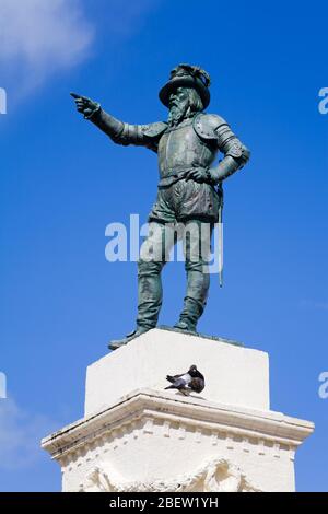 Statue of Juan Ponce De Leon in Plaza De San Jose, Old City of San Juan, Puerto Rico Island, United States of America Stock Photo