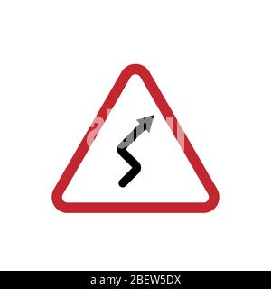 Red Triangle Vector sign of winding road isolated on white background Stock Vector