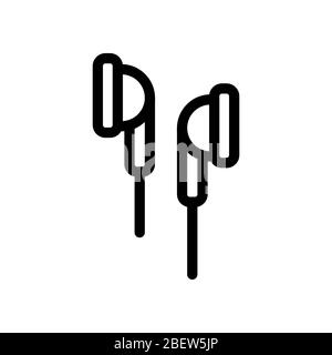 black earphones icon. concept of meloman items, earbud, ear plugs, multimedia, hipster lifestyle, tune. isolated on white background. flat style trend Stock Vector