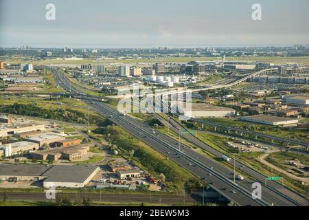 Aerial view of highway near Pearson International Airport in Toronto, Ontario, Canada. Stock Photo