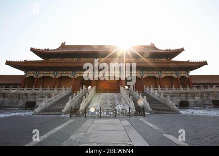 Gate at the ancient forbidden city in Beijing Stock Photo