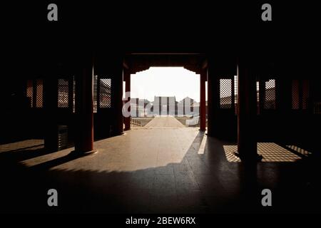 Gate at the ancient forbidden city in Beijing Stock Photo