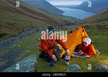 couple camping on the way up to Scafell Pike in the Lake District