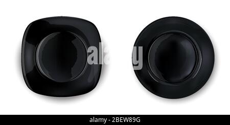 Two empty black plates of different shapes. Stock Vector