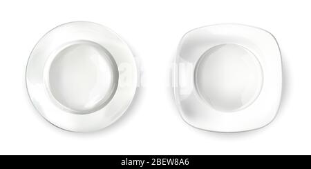 Two empty white plates of different shapes. Stock Vector