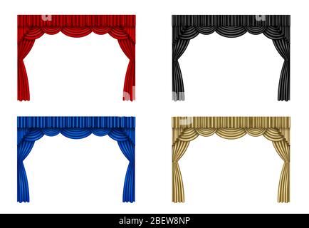 set of red, black, blue and gold curtains Stock Photo