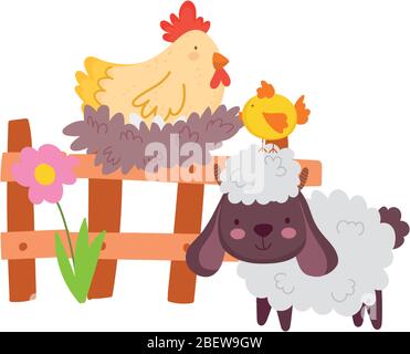 cute horse fence and flowers farm animal cartoon vector illustration ...
