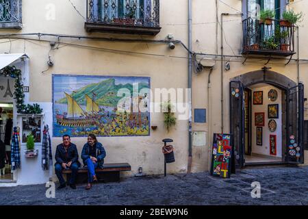 Vietri, Campania, Italy, December 2019 – Street scene in Vietri sul Mare, a town of Amalfi Coast known for its polychrome ceramics Stock Photo