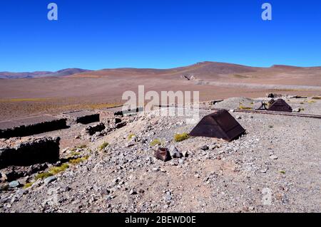 Panoramic view of the remains of the Chuculaqui railway station in the heights of Caipe. Salta, Argentina Stock Photo