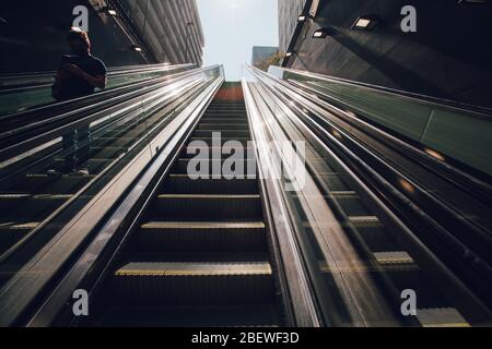 SANTIAGO, CHILE-APRIL 14, 2020 - Few passengers circulate through the Metro stations of Santiago due to the quarantine that affects some communes of t Stock Photo