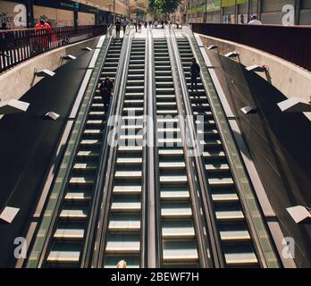 SANTIAGO, CHILE-APRIL 14, 2020 - Few passengers circulate through the Metro stations of Santiago due to the quarantine that affects some communes of t Stock Photo