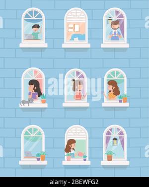 Girl doing different activities at home illustration Stock Vector Image ...