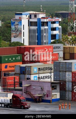 Container Port, Puerto Corinto, Chinandega Department, Nicaragua, Central America Stock Photo