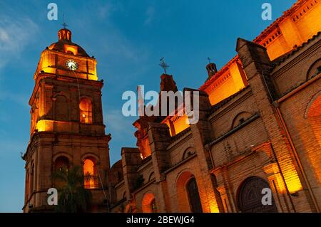 The Basilica of San Lorenzo at night, Santa Cruz de la Sierra, Bolivia. Stock Photo