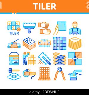 Tiler Work Equipment Collection Icons Set Vector Stock Vector