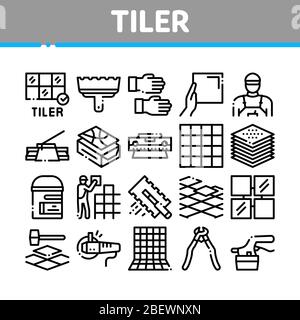 Tiler Work Equipment Collection Icons Set Vector Stock Vector