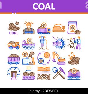Coal Mining Equipment Collection Icons Set Vector Stock Vector