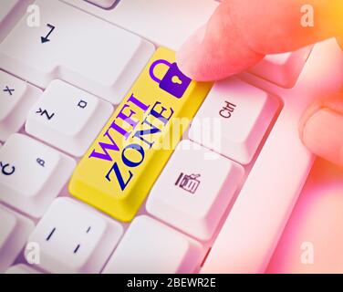 Conceptual hand writing showing Wifi Zone. Concept meaning provide wireless highspeed Internet and network connections Stock Photo