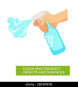Clean and disinfect objects and surfaces coronavirus recommendations Stock Vector